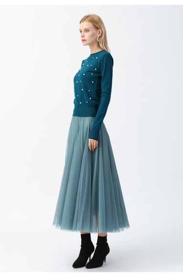 My Secret Garden Tulle Maxi Skirt in Turquoise product thumbnail 4