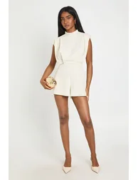 Tailored Pleat Detail Playsuit - ivory