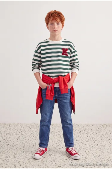 Green Boy's Plain Knitted Sweatshirt