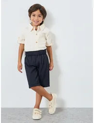 Boys Textured Collared Shirt and Shorts Set