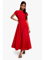 Textured Volume Skirt Midaxi Dress - red