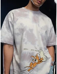 Grey Tie-Dye Jerry Graphic Oversized T-Shirt - 3