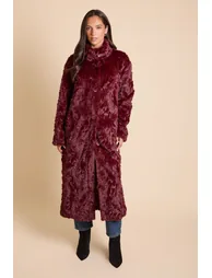 Textured Midi Length Fur Coat - 1