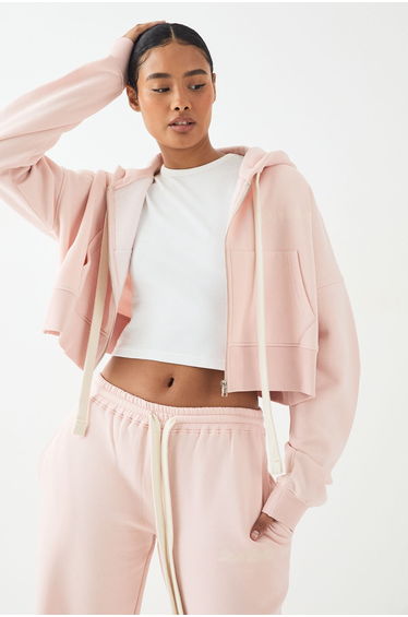 DSGN Studio Contrast Drawcord Boxy Crop Hoodie - light pink product thumbnail 3