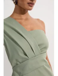 Tailored One Shoulder Tuck Detail Pencil Midi Dress - 2