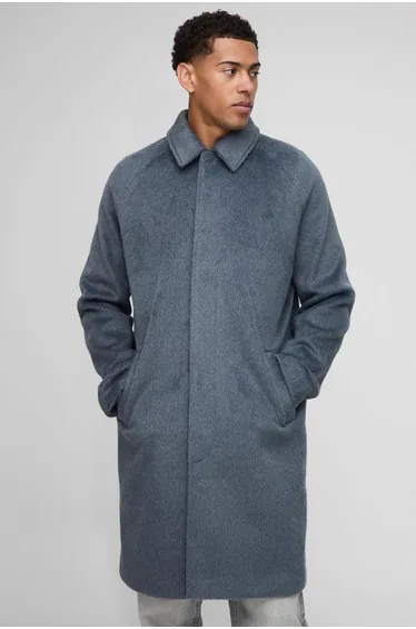 Regular Fit Raglan Single Breasted Brushed Car Coat - charcoal