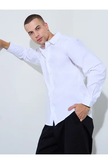 Men White Solid Slim Fit Shirt