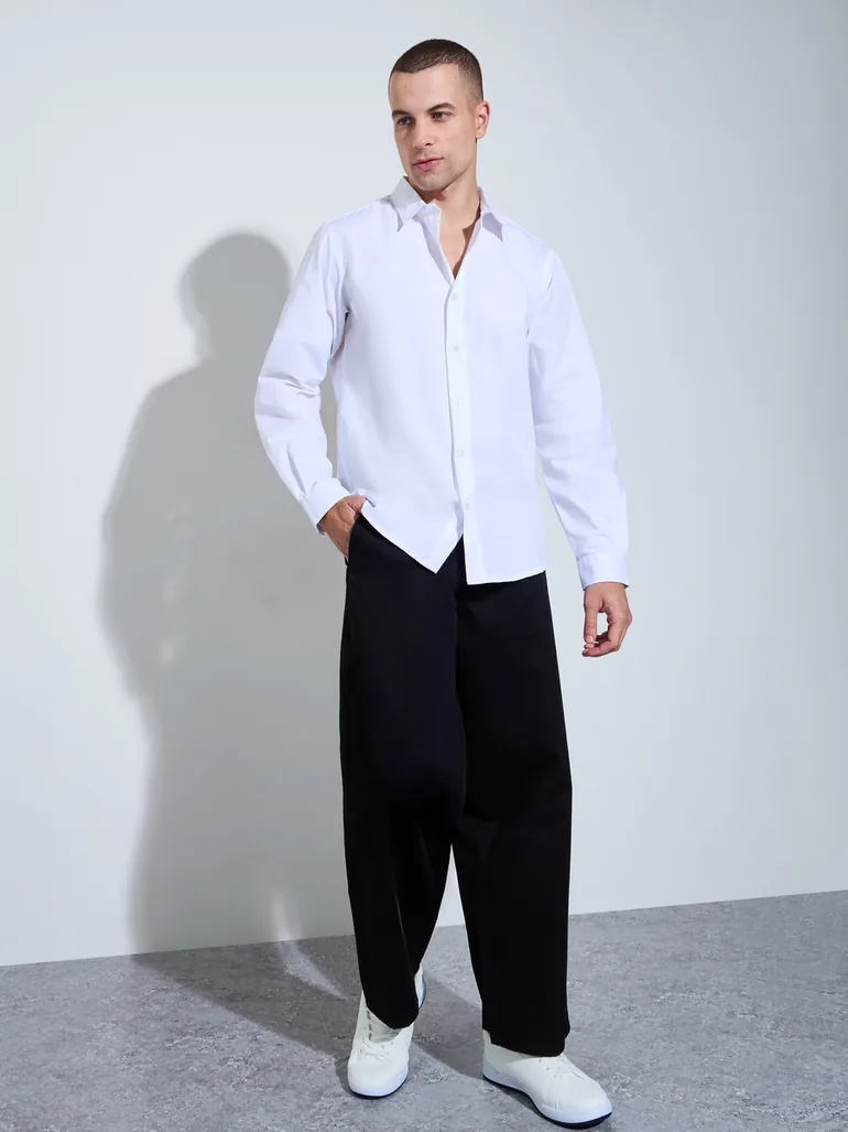 Men White Solid Slim Fit Shirt - 1