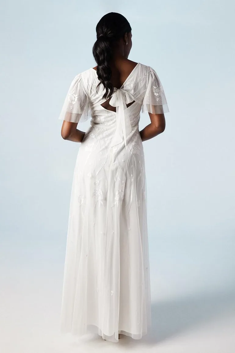 Angel Sleeve Wildflower Embroidered Wedding Dress - 2