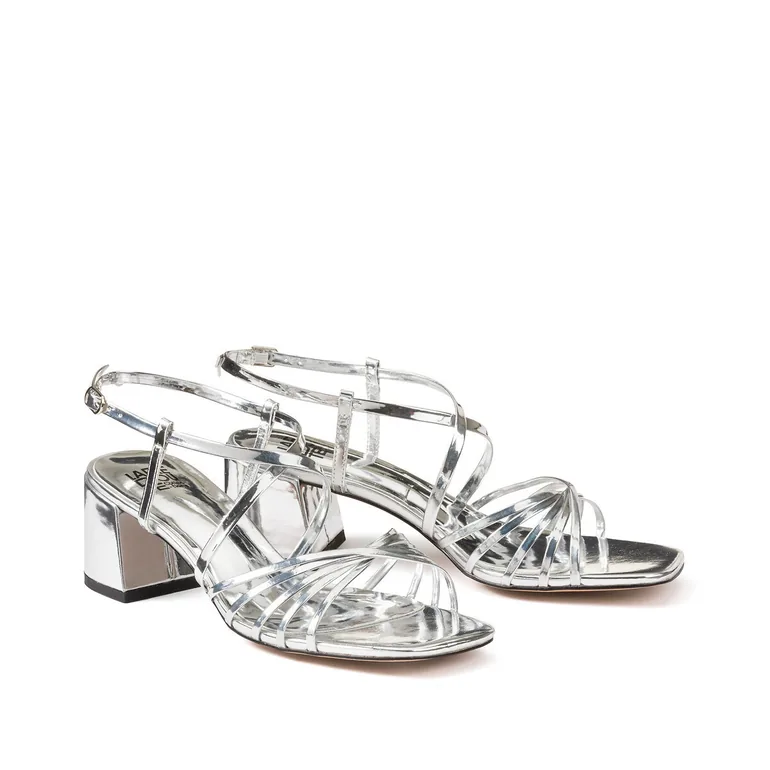 Mirrored Thin Strap Sandals with Heel - 1