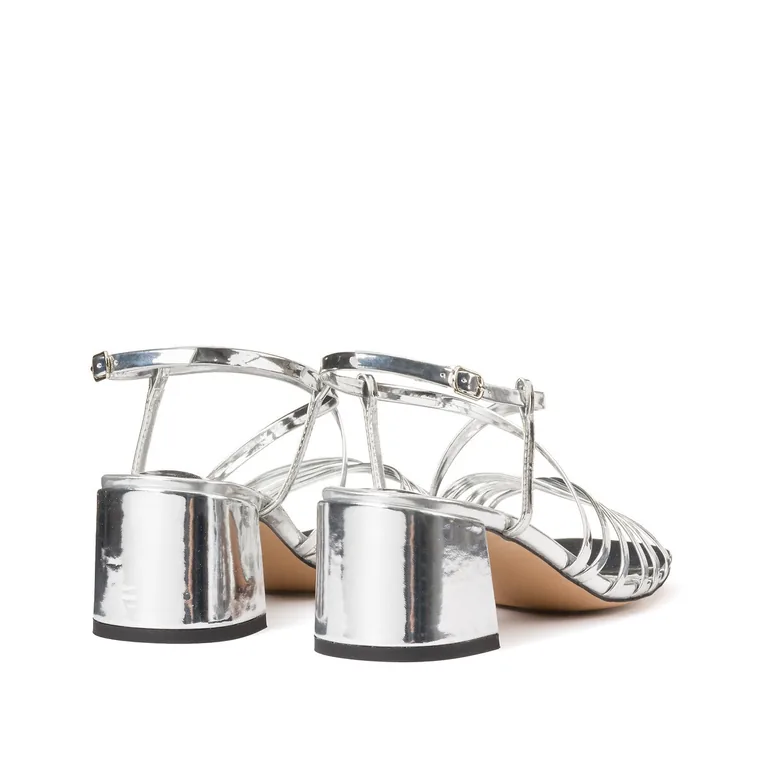 Mirrored Thin Strap Sandals with Heel - 3