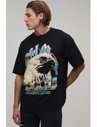 Black Oversized Texas Eagle Print T-Shirt - black