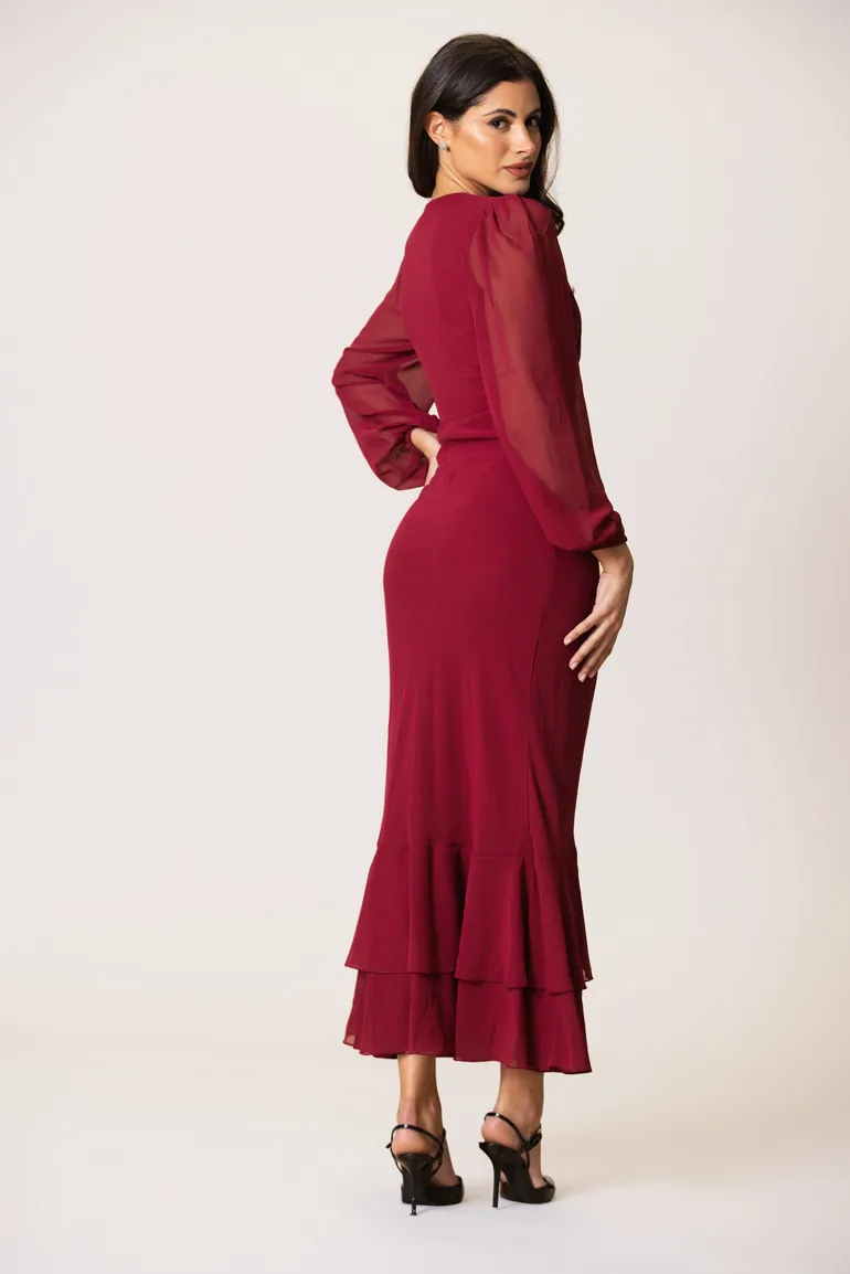 Keziah Chiffon Midaxi Dress in Raspberry - 1