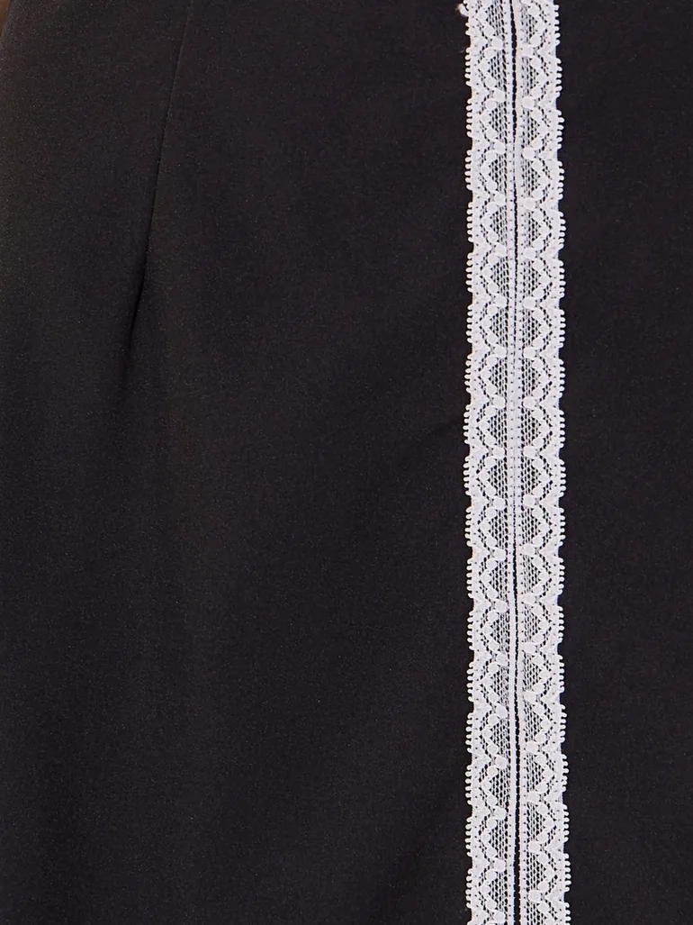 Lace Contrast Trim Detail Midi Skirt - 3