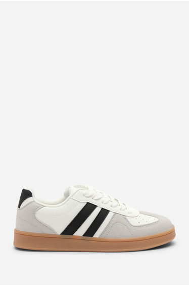 Venice Classic white and grey retro lace up trainer with black stripes product thumbnail 2