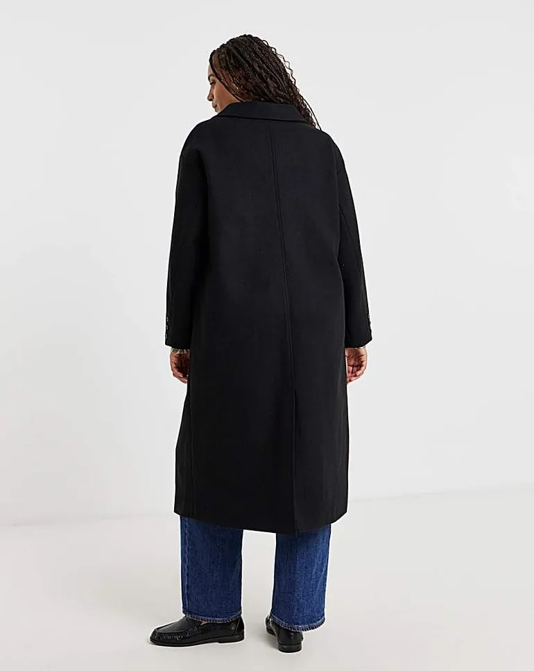 Black Midaxi Faux Wool Coat - 2