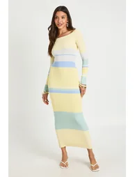 Premium Stripe Crochet Maxi Dress - lemon - 2