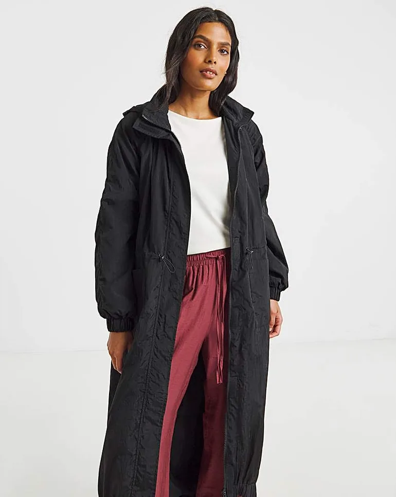 Black Pocket Detail Parachute Parka - 3