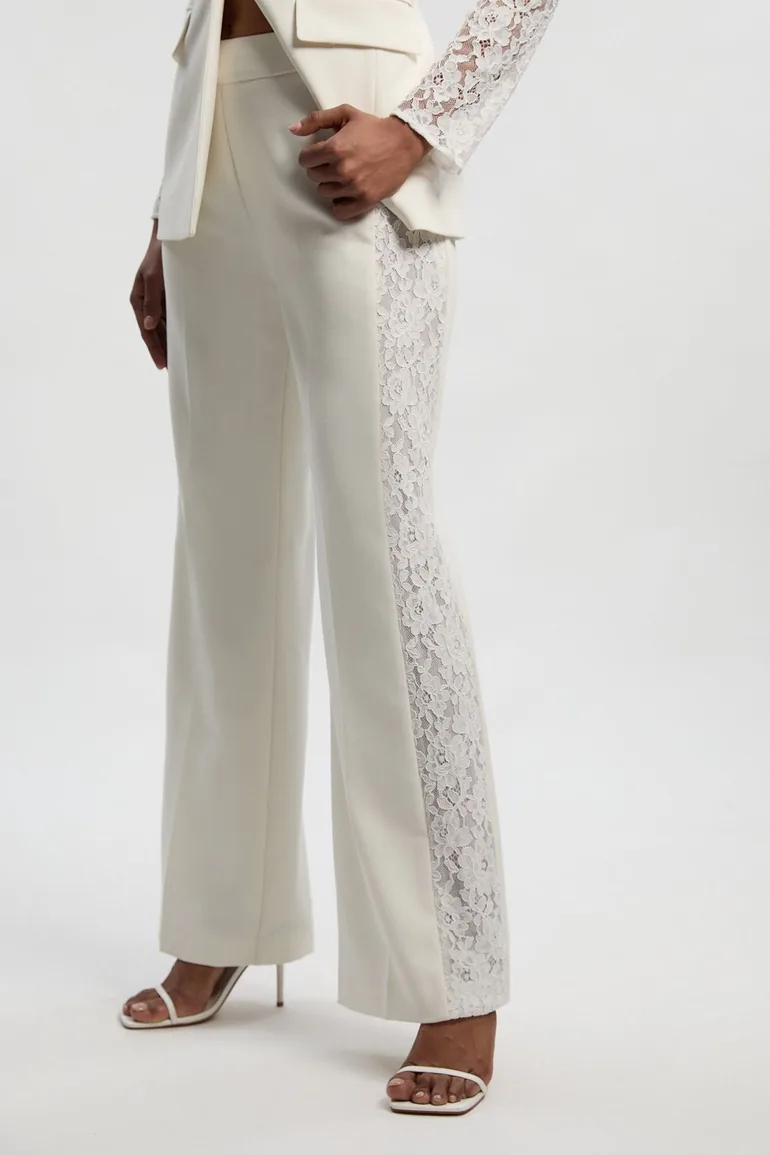 Compact Stretch Lace Mix Tailored Wide Leg Trouser - 2