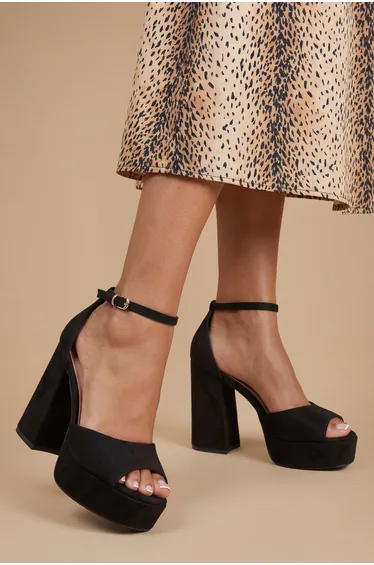 Faith: Hope Faux Suede Peeptoe High Block Heel Platform Sandals