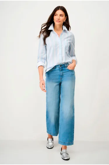 Relaxed Fit Poplin Shirt White Blue