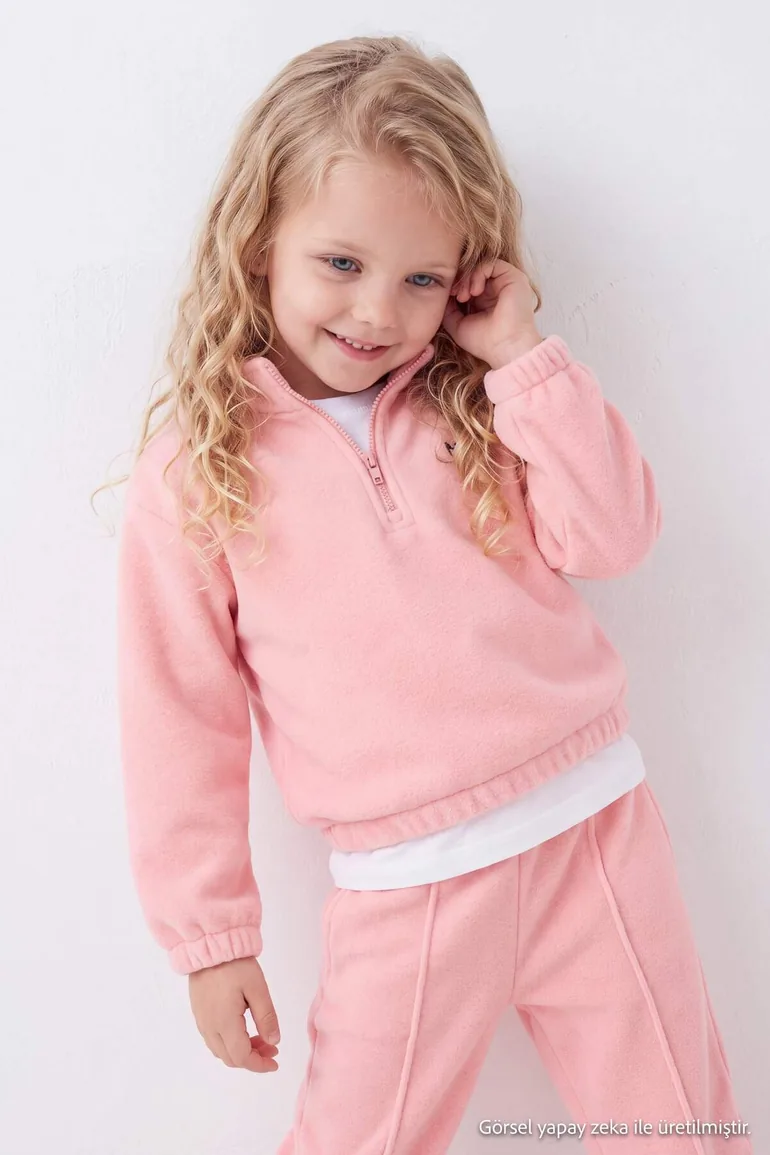 Pudra Polar Girl's Plain Knitted Sweatshirt and Sweatpants - Top and Bottom Set - 8