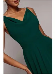 Chiffon Cowl Twisted Rope Strap Lace-up Flared Maxi Dress - Emerald Green by Goddiva - 2