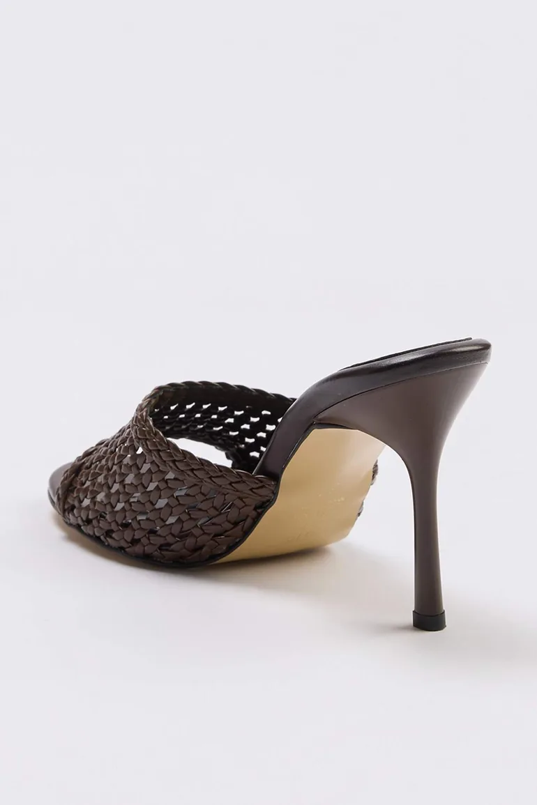 Brown Knitted Women's Classic Heeled Shoes - 3