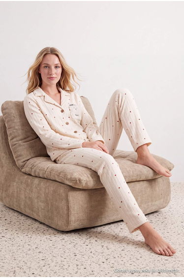 Ecru Polka Dot Fleece Knitted Pajama Set product thumbnail 4