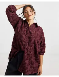 Simply Be Burgundy Fluffy Textured Shirt - 3