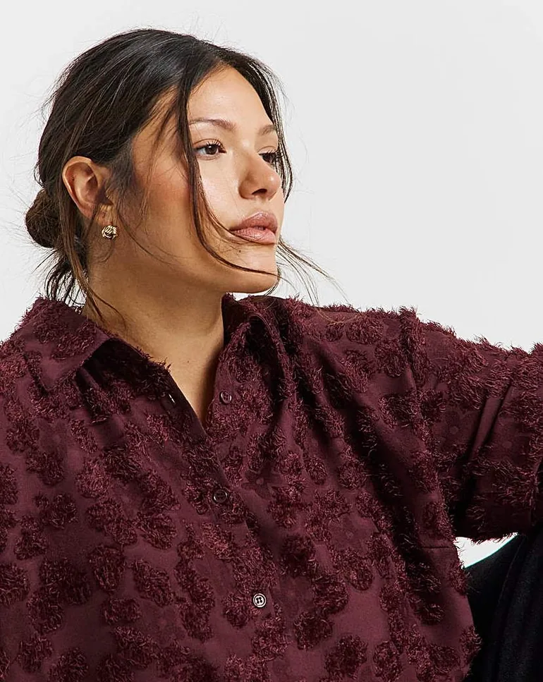 Simply Be Burgundy Fluffy Textured Shirt - 2