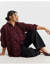 Simply Be Burgundy Fluffy Textured Shirt