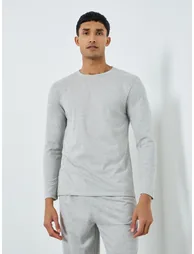 Men Grey Long Sleeve T-Shirt and Pyjama Set - 1