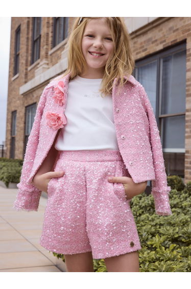 BCBG Girls Tweed Pleated Shorts in Pink product thumbnail 2