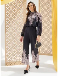 Placement Printed Linen Look Wide Leg Pants