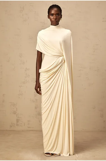 Priscille asymmetrical draped cape & dress matching set