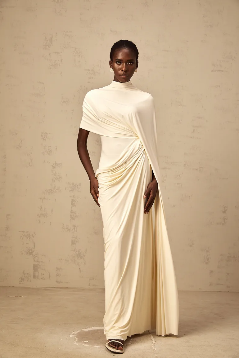 Priscille asymmetrical draped cape & dress matching set - 5