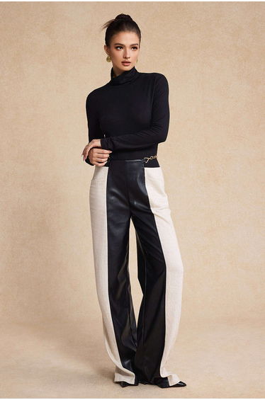 Faux Leather Metallic Patchwork Trousers