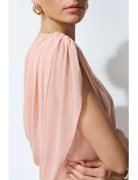 Blushing Evenings Pink Deep V-Neck Draped Cowl Back Maxi Dress - 8