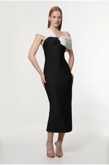 Figure Form Bandage Asymmetric Strap Knit Midi Dress