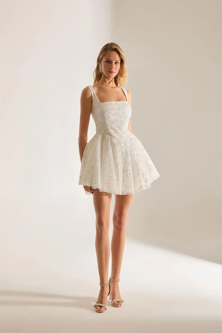 Justina Sparkly Strappy Mini Evening Dress - 4