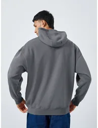 Men Grey Oversized Fleece Hoodie - 3