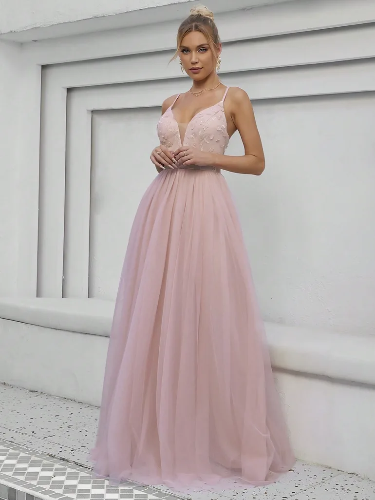 Leely Elegant Spaghetti Straps Sleeveless Evening Gown