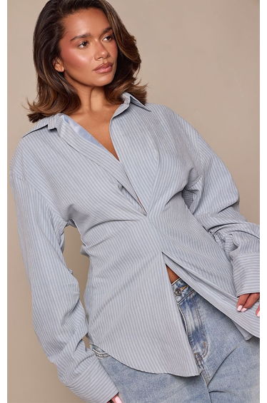 Shape Blue Peach Skin Cinched Front Waist Detail Shirt product thumbnail 4