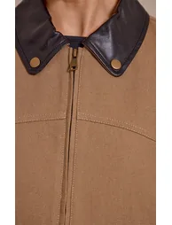 Brown Contrast Collar Twill Oversized Trucker Jacket - 3