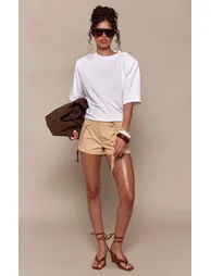 Sand Cotton Wrap Trim Detail Skort