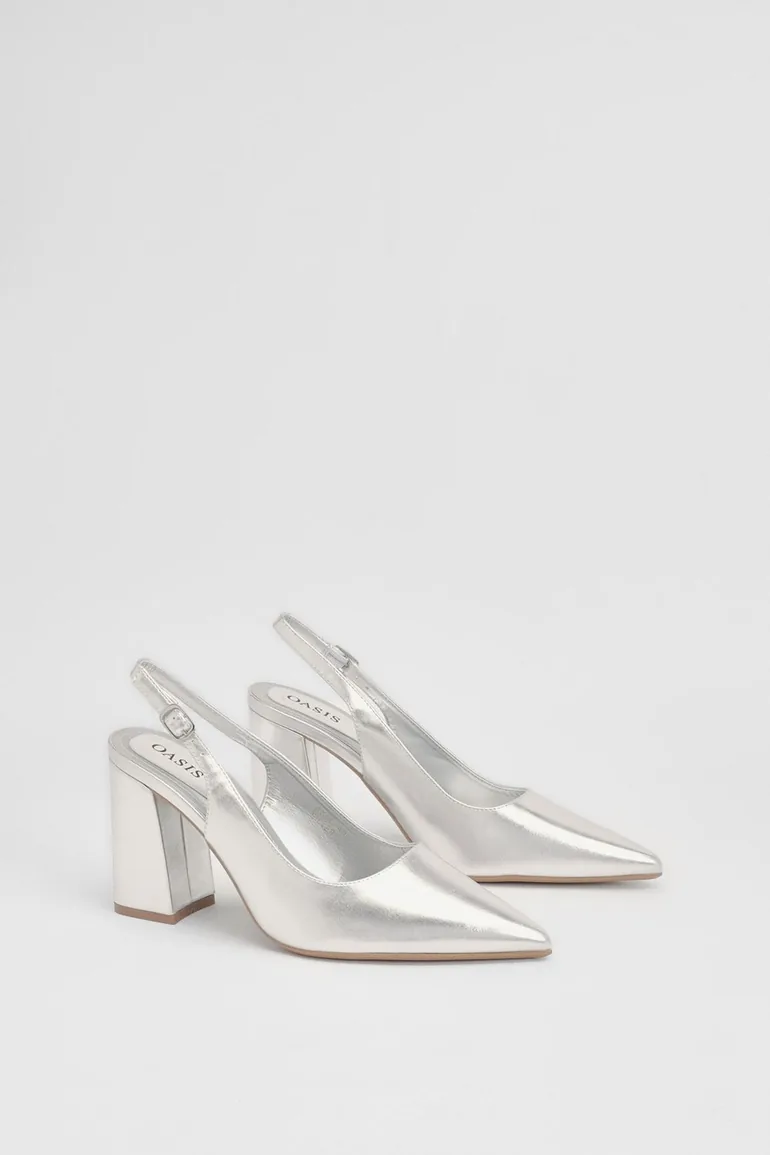 Nicola Faux Metallic Leather Slingback Pointed Court Shoes - 2