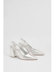 Nicola Faux Metallic Leather Slingback Pointed Court Shoes - 2