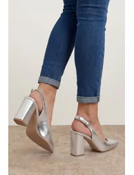 Nicola Faux Metallic Leather Slingback Pointed Court Shoes - 1