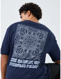 Men Navy Graphic Print Oversized T-Shirt - 1